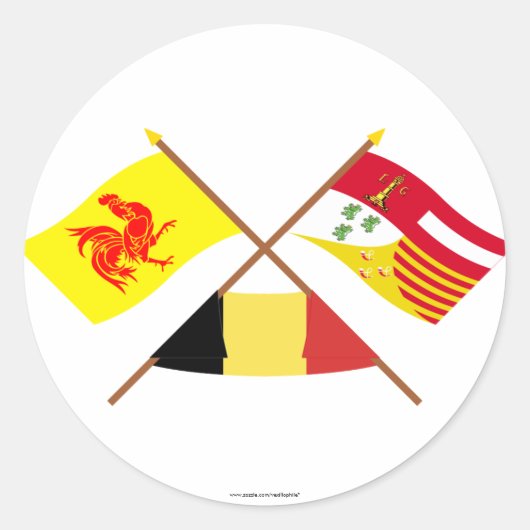 Sticker Rond Drapeaux Walloon et Liège traversés avec la Belgiq (Devant)