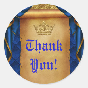 Sticker Rond Drapés de mariage Royal Blue & Gold Scroll Cadeau