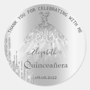 Sticker Rond Draps Parties scintillant argent Robe Quinceañera
