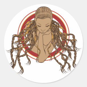 Sticker Rond Dreadlock Girl