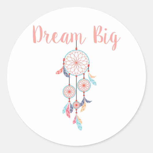 Sticker Rond Dream Big Dreamcatcher Dream Catcher in Peach (Devant)