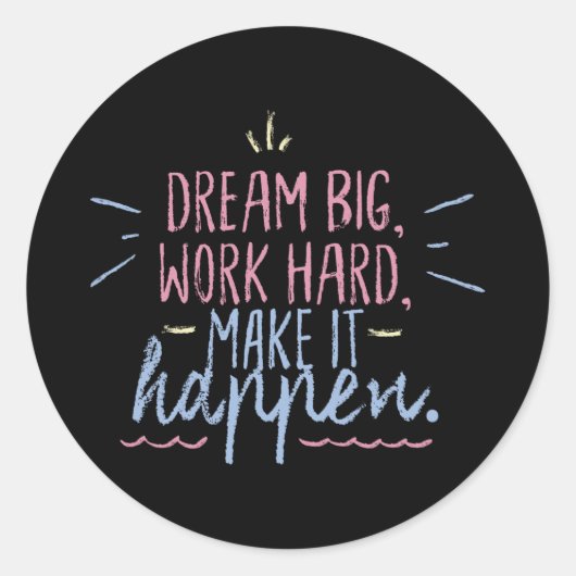 Sticker Rond Dream Big Work Hard Motivation Inspiration Citatio (Devant)