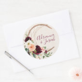 Sticker Rond Dream Catcher Moon Peach & Burgundy Boho Mariage (Enveloppe)