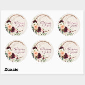 Sticker Rond Dream Catcher Moon Peach & Burgundy Boho Mariage (Feuille)