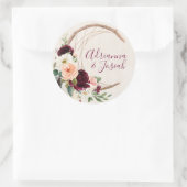 Sticker Rond Dream Catcher Moon Peach & Burgundy Boho Mariage (Sac)