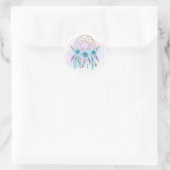 Sticker Rond Dreamcatcher Aquarelle Plumes Rustique Boho Chic (Sac)
