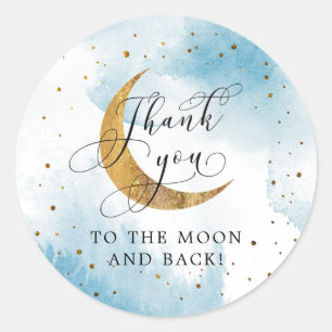 Sticker Rond Dreamy Blue sur la lune garçon fête d'anniversaire