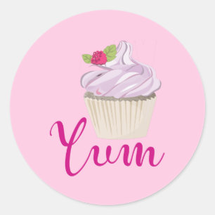 Sticker Rond Dreamy Cupcake rose avec Yum framboise!