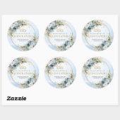 Sticker Rond Dreamy Dusty Blue Gold Greenery Quinceañera Favor (Feuille)