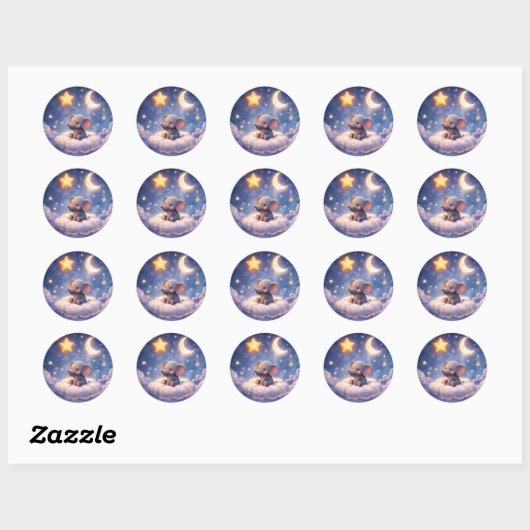 Sticker Rond Dreamy elephant and midnight star glossy (Feuille)