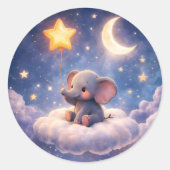 Sticker Rond Dreamy elephant and midnight star glossy (Devant)