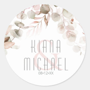 Sticker Rond Dreamy Foliage Mariage Blush Pink V2 ID817