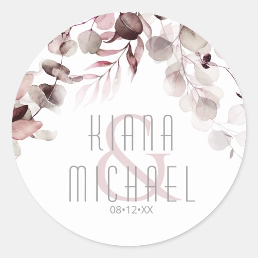 Sticker Rond Dreamy Foliage Mariage Bourgogne V2 ID817 (Devant)