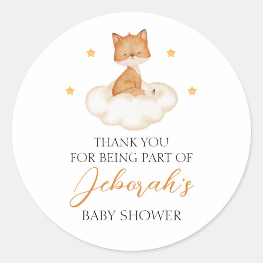 Sticker Rond Dreamy Fox Baby shower Merci (Devant)