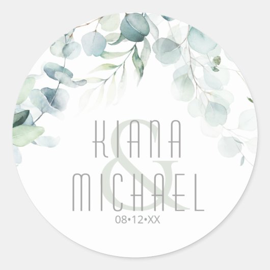 Sticker Rond Dreamy Greenery Mariage Green/Blue V2 ID817 (Devant)