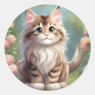 Sticker Rond Dreamy Maine Coon