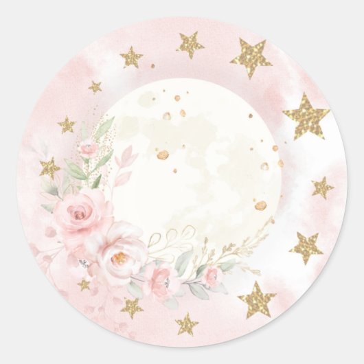 Sticker Rond Dreamy Moon Blush Or Rose Flore Vert Baby (Devant)