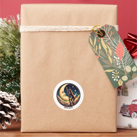 Sticker Rond Dreamy Moon & Dog Climbing Ladder (vacances)