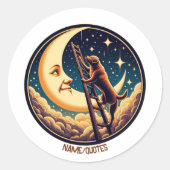 Sticker Rond Dreamy Moon & Dog Climbing Ladder (Devant)