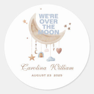 Sticker Rond Dreamy Over the Moon baby shower bleu