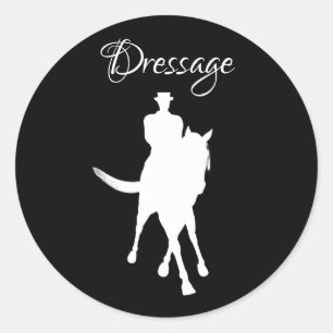 Sticker Rond Dressage Cheval Et Rider Silhouette Blanc