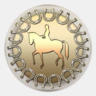 Sticker Rond Dressage Horse Rider et Horseshoes
