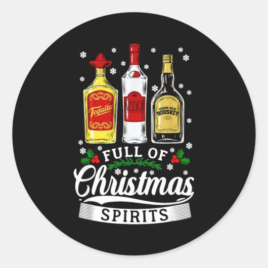 Sticker Rond Drinking Alcohol Christmas Party Gift Full Of Chri (Devant)