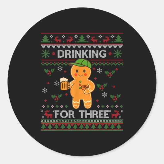 Sticker Rond Drinking For Three Pregnancy Announcement Ugly Swe (Devant)