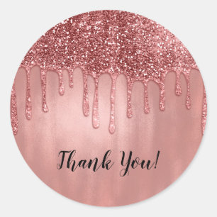 Sticker Rond Dripping in Rose Gold Glitter Pretty Pink Drips