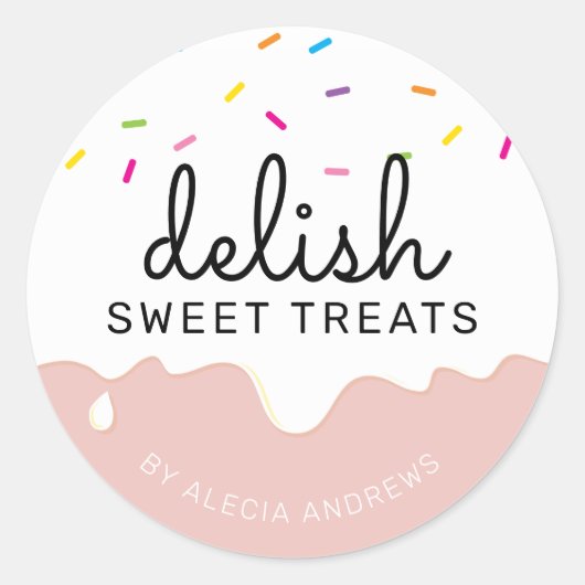 Sticker Rond DRIPS FROSTING DE PARTI mignonnes arroses blanches (Devant)