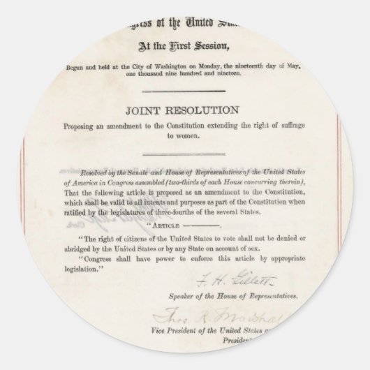 Sticker Rond Droit de vote des femmes - 19e amendement (Devant)