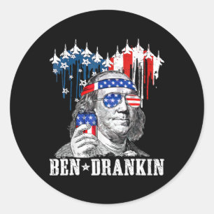 Sticker Rond Drôle 4 juillet Ben Drankin Patriotique