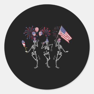 Sticker Rond Drôle 4 juillet Danser Skeletons Juillet Quatrième