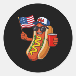 Sticker Rond Drôle 4 juillet hot dog Usa patriotique indépendan