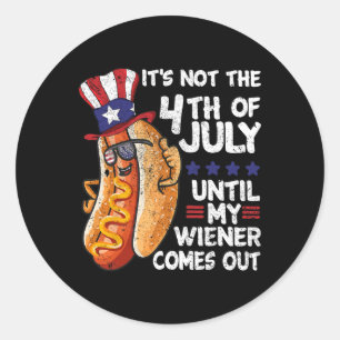 Sticker Rond Drôle 4 juillet Hot Dog Wiener Sortit Bbq Par