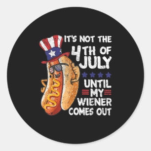 Sticker Rond Drôle 4 juillet Hot Dog Wiener Sortit Bbq Par