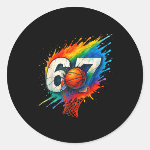 Sticker Rond Drôle 67 Basketball Six Sept 6 7 Meme 67