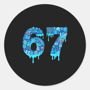 Sticker Rond Drôle 67 Six Sept 6 7 Joyeux Hanukkah Juif Chanu