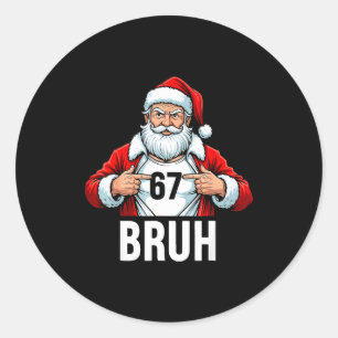Sticker Rond Drôle 67 Six Sept Bruh Meme Noël Santa Hommes W
