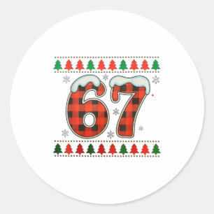 Sticker Rond Drôle 67 Six Sept Équipe Blague Noël Sweat Ugly