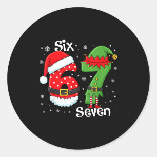 Sticker Rond Drôle 67 Six Sept Mème 6 7 Elfe Père Noël Noël Pa