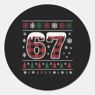 Sticker Rond Drôle 67 Six Sept Mème Brainrot Cringe Noël 