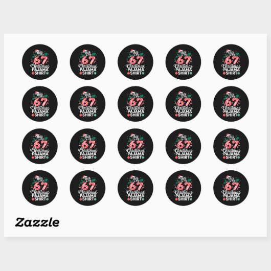 Sticker Rond Drôle 67 Six Sept Mème Brainrot Cringe Noël (Feuille)