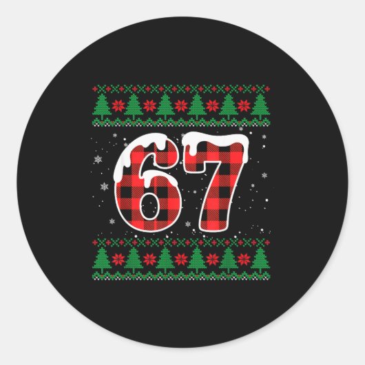 Sticker Rond Drôle 67 Six Sept Mème Brainrot Cringe Noël (Devant)