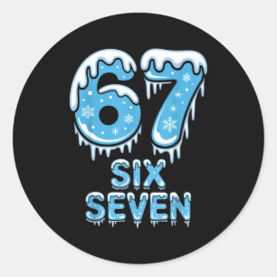 Sticker Rond Drôle 67 Six Sept Mème Glace Neige Hiver Noël