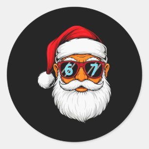 Sticker Rond Drôle 6 7 Six Sept Mème Visage de Père Noël Noël H