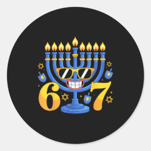 Sticker Rond Drôle 6-7 Six Sept Menorah Mème Vacances Hanukkah