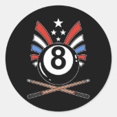 Sticker Rond Drôle 8 Ball Billard Joueur Huit Ball Billi (Devant)