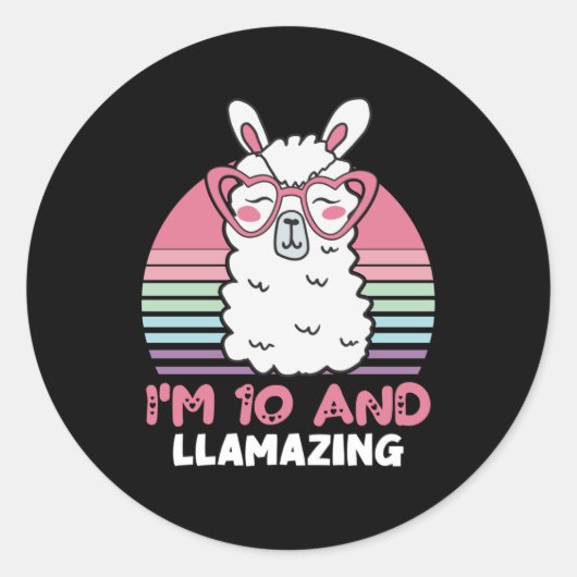Sticker Rond Drôle Adorable Llama 10e Anniversaire Cadeau Pour (Devant)