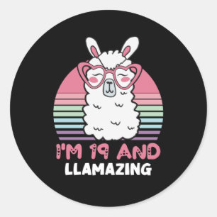 Sticker Rond Drôle Adorable Llama 19e Anniversaire Cadeau Pour 